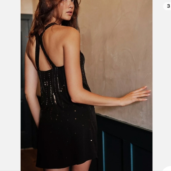 NWT Free People Ella Embellished Slip Dress Size Medium Color Black - Picture 2 of 9